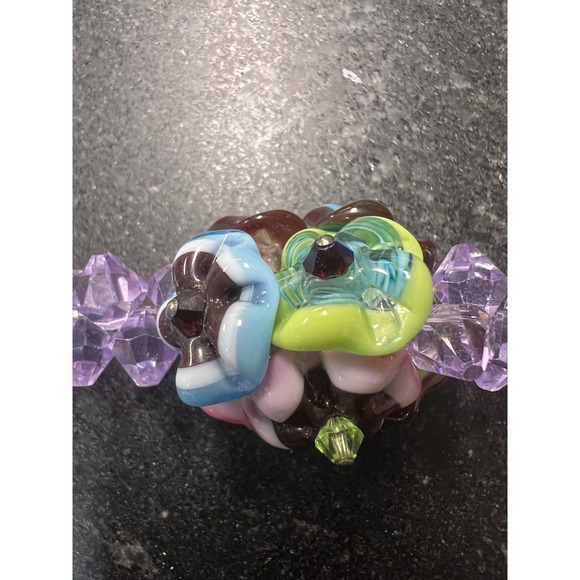 Handcrafted Artisan Purple Glass Beaded Necklace With Hand‎ blown Glass Flowers - Picture 5 of 8